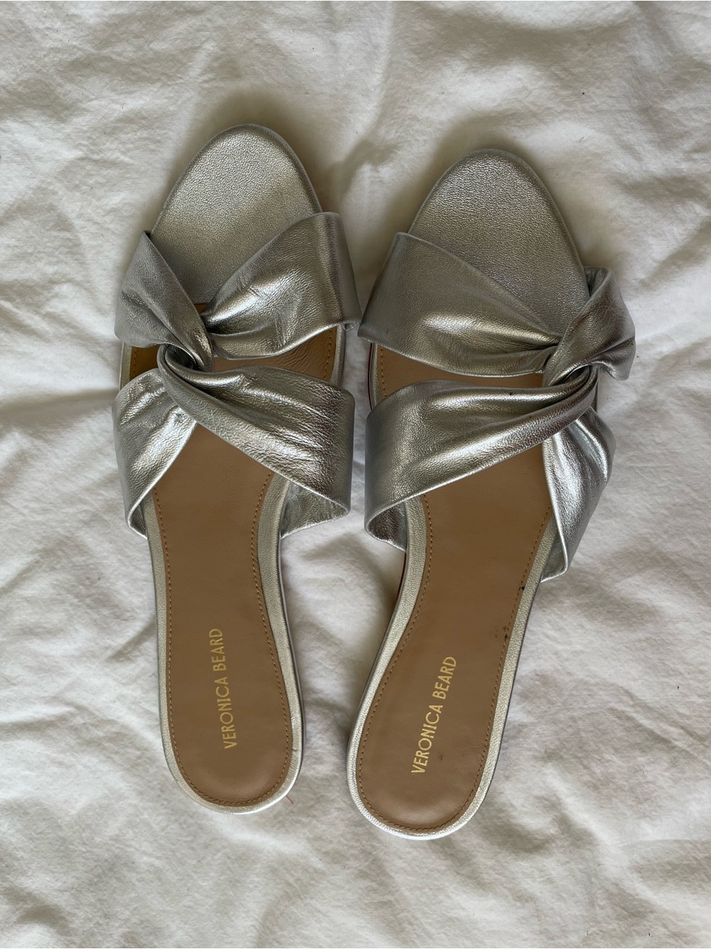Veronica Beard Metallic Silver Slide Sandals 9 - Picture 2 of 4